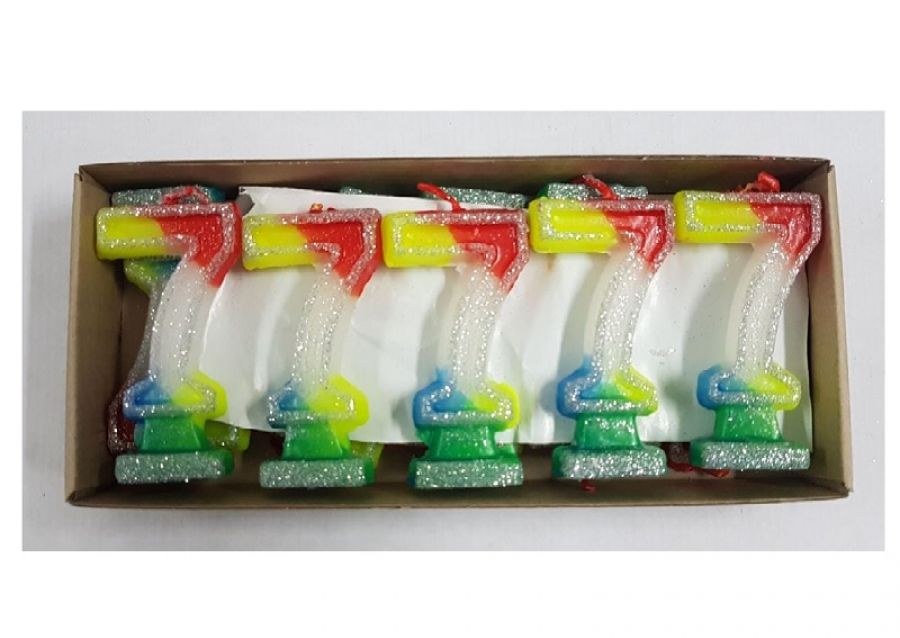 VELA NUMEROTE 7 MULTICOLOR C/GIBRE X 1 (X10) - VELAS MULTICOLOR